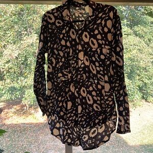 Navy Blue Leopard print VANS long sleeve button down